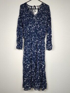 Free People Medium Navy Blue Floral Midi Dress